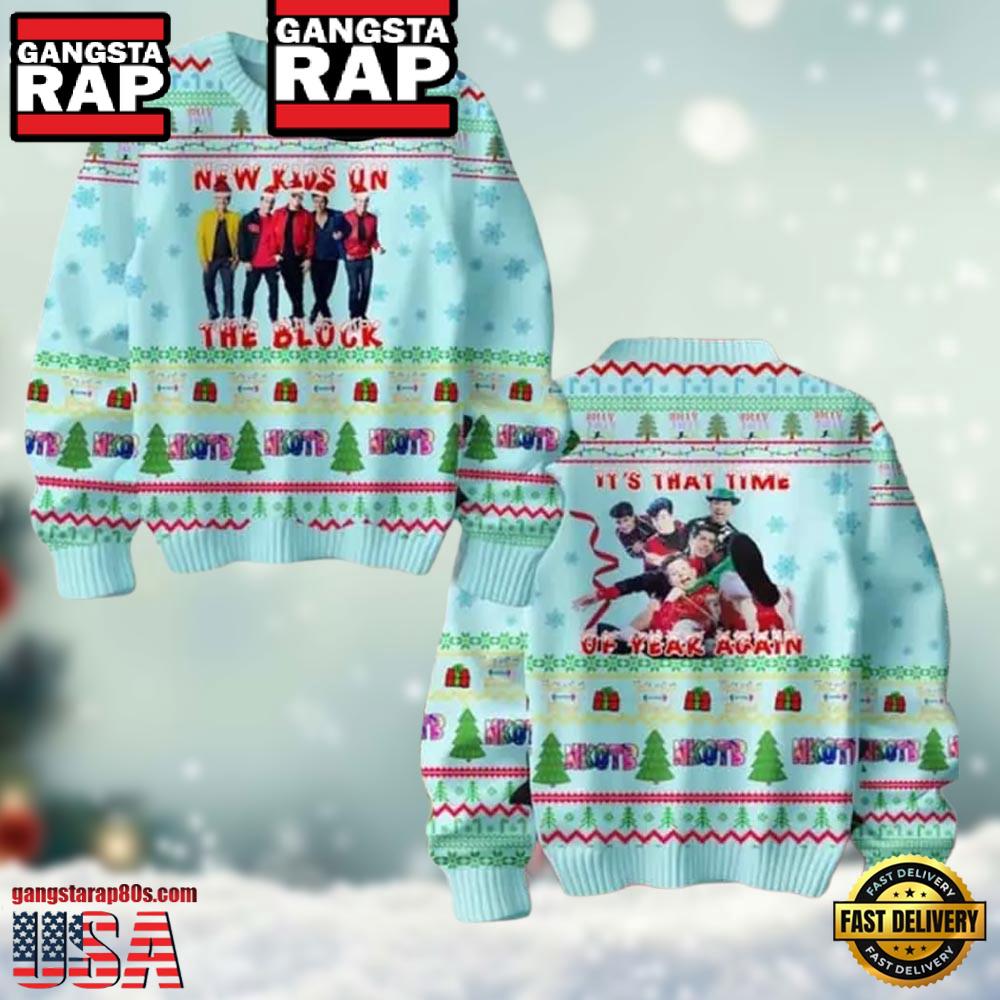 New Kids On The Block Its That Time Of Year Again Light Blue Christmas Ugly Sweater New Kids On The Block Its That Time Of Year Again Light Blue Christmas Ugly Sweater
