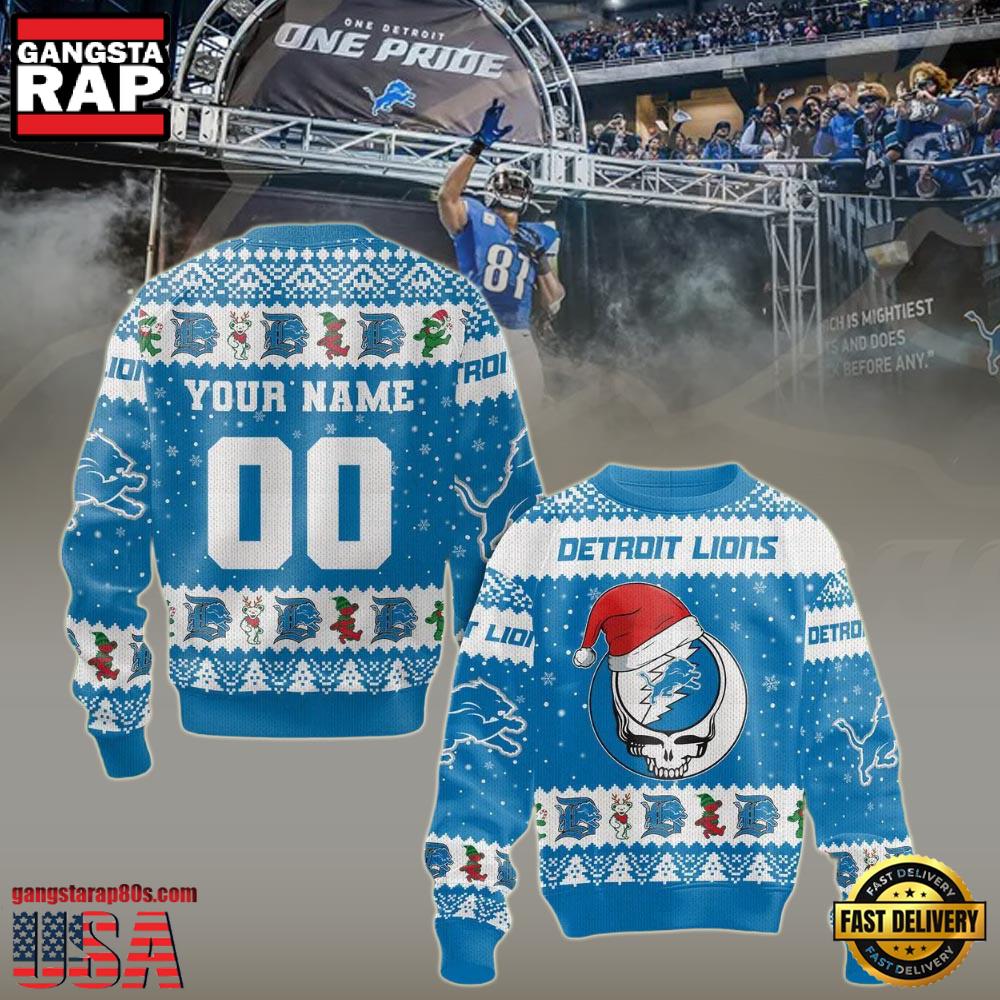 Personalized Detroit Lions NFL Grateful Dead Ugly Christmas Sweater Personalized Detroit Lions NFL Grateful Dead Ugly Christmas Sweater
