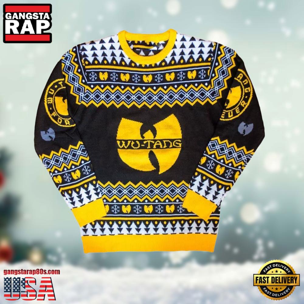 Wu Tang Clan Logo Snowflakes Yellow Black Ugly Christmas Sweater