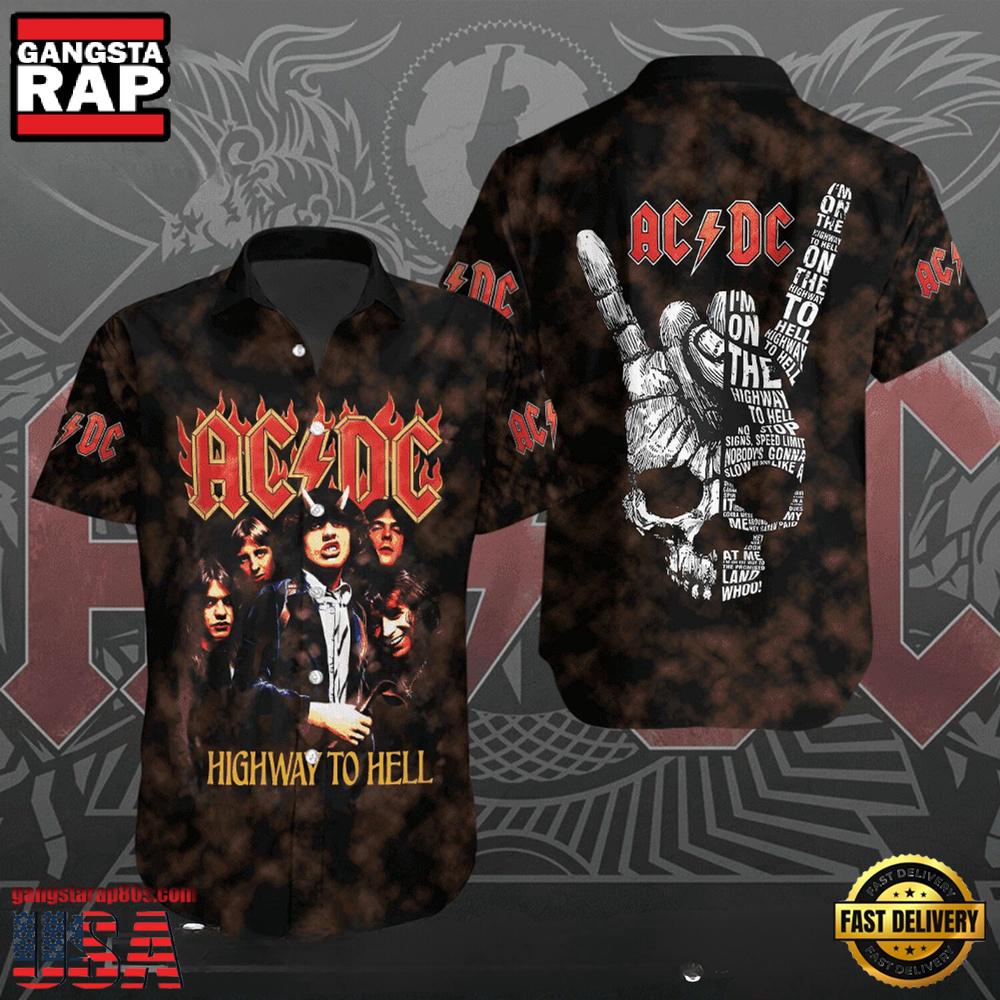 ACDC Rock Band Highway to Hell Skull Tribute Hawaiian Shirt ACDC Rock Band Highway to Hell Skull Tribute Hawaiian Shirt