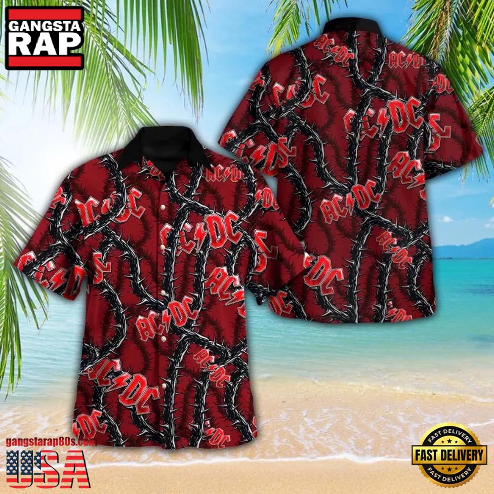 ACDC Rock Band Red Thorn Pattern Hawaiian Shirt ACDC Rock Band Red Thorn Pattern Hawaiian Shirt