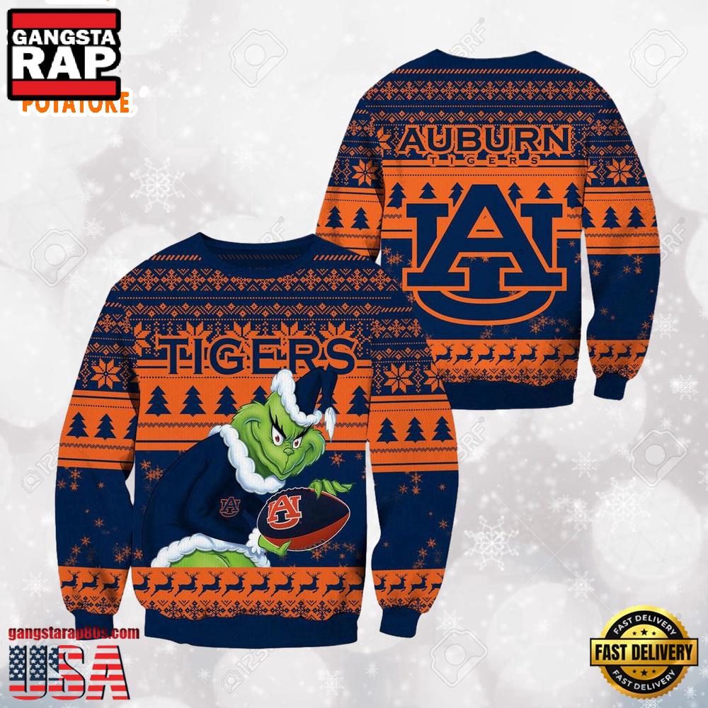 Auburn Tigers Grinch Custom Name NCAA Ugly Christmas Sweater Auburn Tigers Grinch Custom Name NCAA Ugly Christmas Sweater