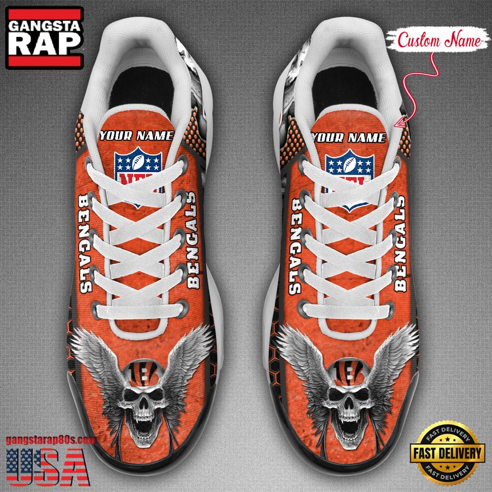 Custom Name NFL Cincinnati Bengals Skull Air Max Plus Running Shoes For Men Women Custom Name NFL Cincinnati Bengals Skull Air Max Plus Running Shoes For Men Women