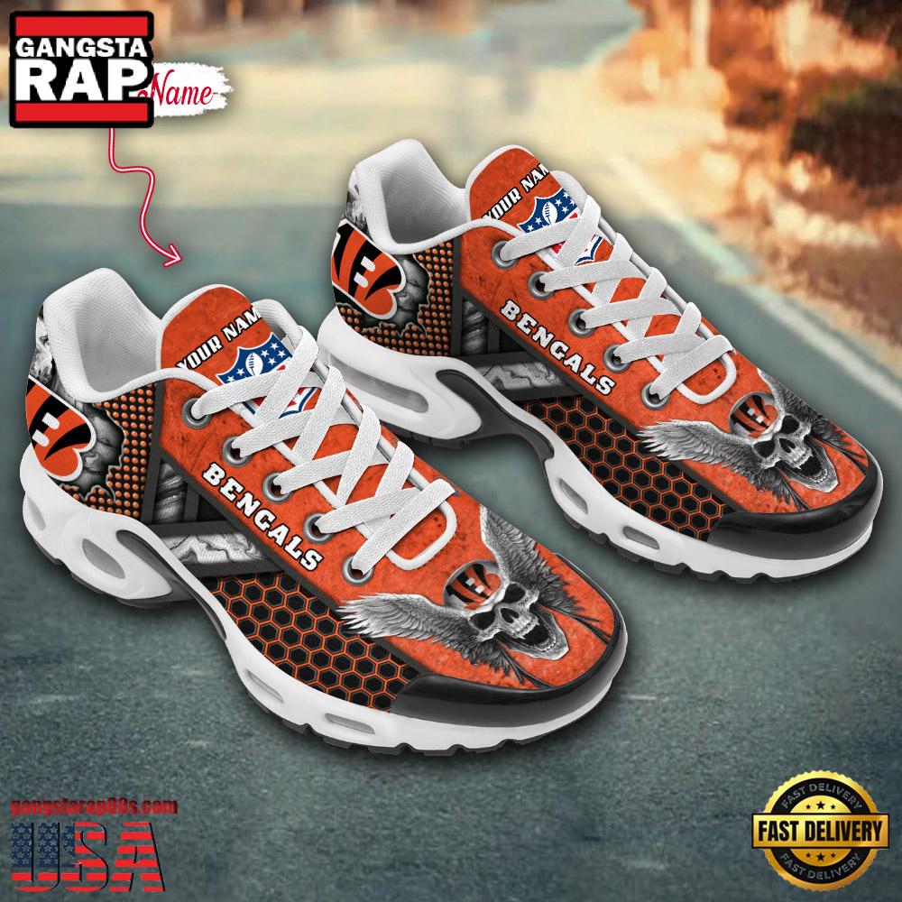 Custom Name NFL Cincinnati Bengals Skull Air Max Plus Running Shoes For Men Women Custom Name NFL Cincinnati Bengals Skull Air Max Plus Running Shoes For Men Women