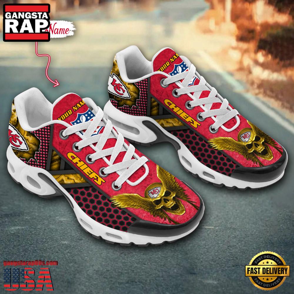 Custom Name NFL Kansas City Chiefs Skull Air Max Plus Running Shoes For Men Women Custom Name NFL Kansas City Chiefs Skull Air Max Plus Running Shoes For Men Women
