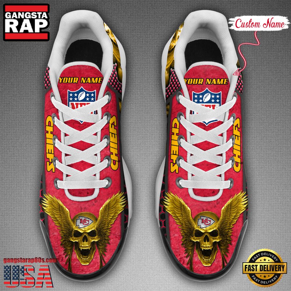 Custom Name NFL Kansas City Chiefs Skull Air Max Plus Running Shoes For Men Women Custom Name NFL Kansas City Chiefs Skull Air Max Plus Running Shoes For Men Women