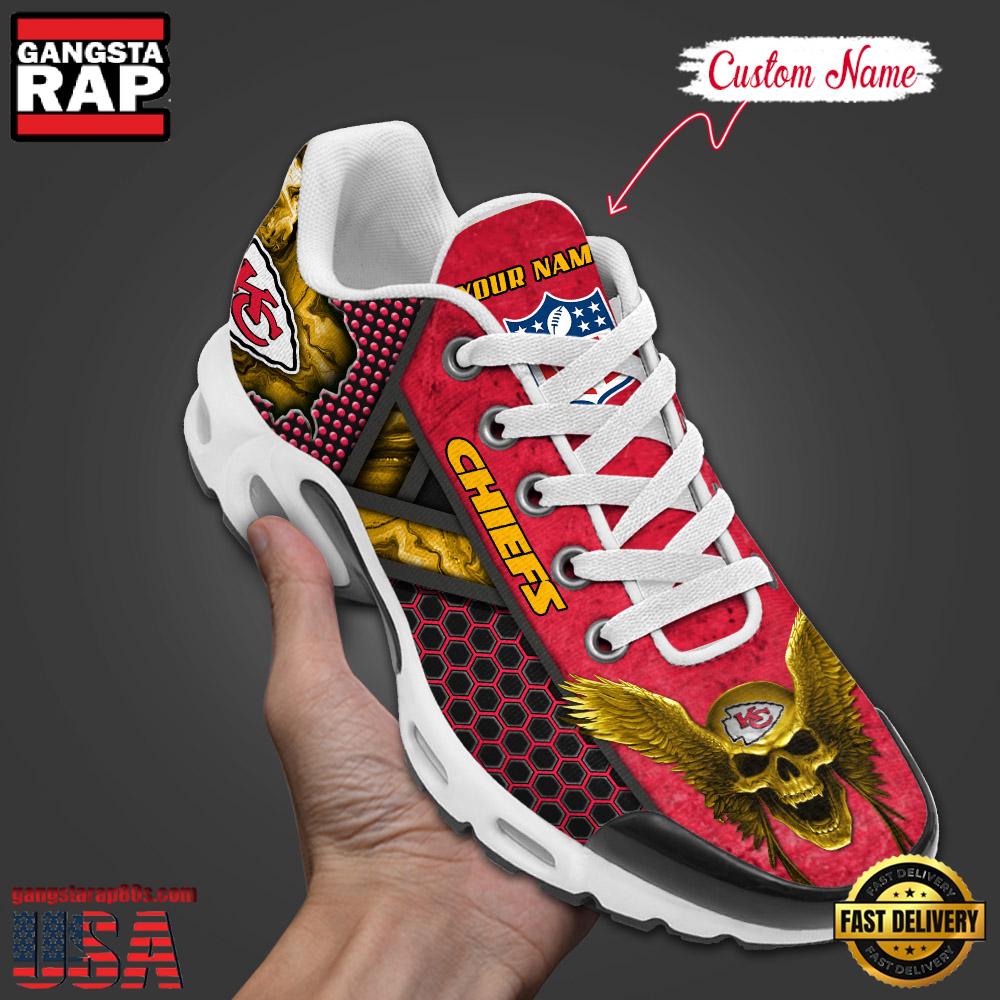 Custom Name NFL Kansas City Chiefs Skull Air Max Plus Running Shoes For Men Women Custom Name NFL Kansas City Chiefs Skull Air Max Plus Running Shoes For Men Women