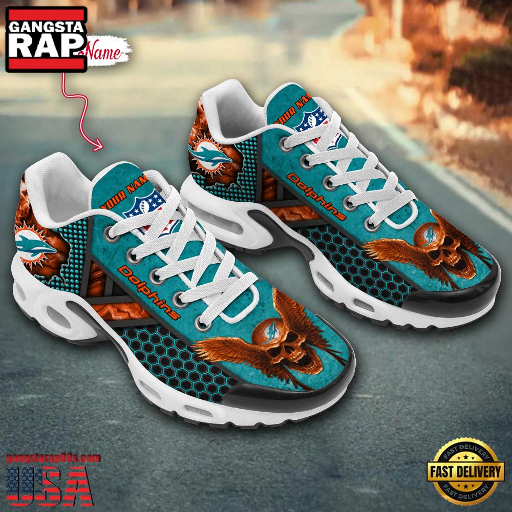 Custom Name NFL Miami Dolphins Skull Air Max Plus Running Shoes For Men Women Custom Name NFL Miami Dolphins Skull Air Max Plus Running Shoes For Men Women