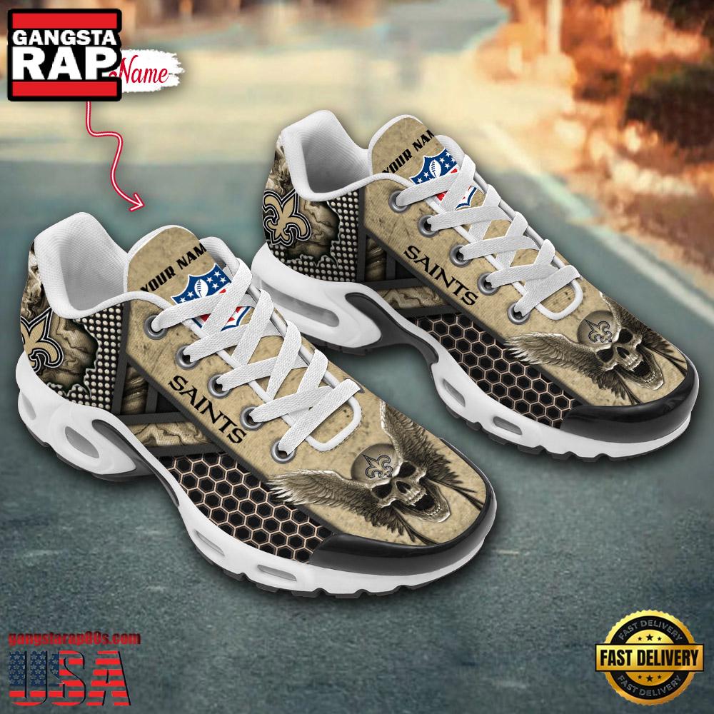 Custom Name NFL New Orleans Saints Skull Air Max Plus Running Shoes For Men Women Custom Name NFL New Orleans Saints Skull Air Max Plus Running Shoes For Men Women