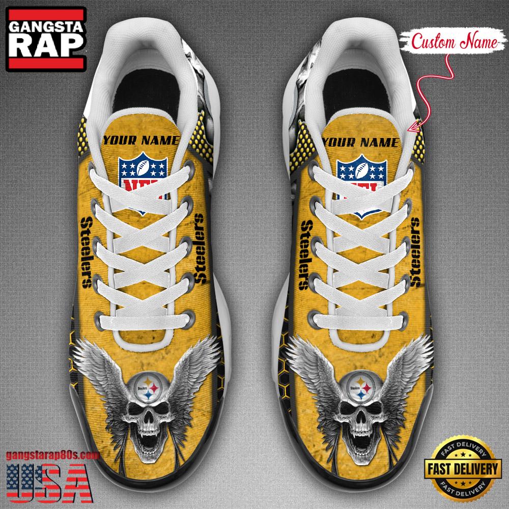 Custom Name NFL Pittsburgh Steelers Skull Air Max Plus Running Shoes For Men Women Custom Name NFL Pittsburgh Steelers Skull Air Max Plus Running Shoes For Men Women
