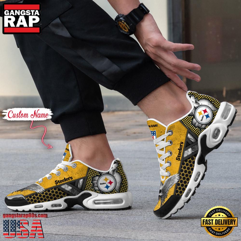 Custom Name NFL Pittsburgh Steelers Skull Air Max Plus Running Shoes For Men Women Custom Name NFL Pittsburgh Steelers Skull Air Max Plus Running Shoes For Men Women
