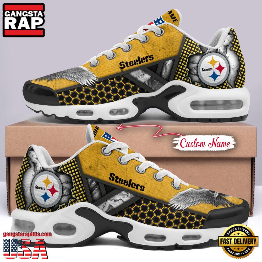 Custom Name NFL Pittsburgh Steelers Skull Air Max Plus Running Shoes For Men Women Custom Name NFL Pittsburgh Steelers Skull Air Max Plus Running Shoes For Men Women