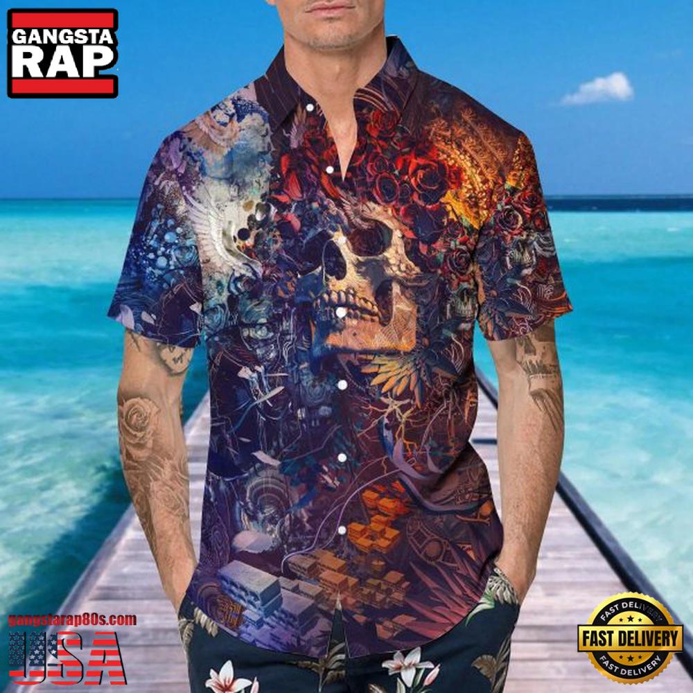 Floral Grateful Dead Skull Unisex Hawaiian Shirt Floral Grateful Dead Skull Unisex Hawaiian Shirt