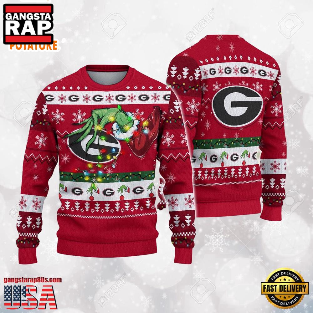 Georgia Bulldogs Merry Christmas Grinch Hand NCAA Ugly Christmas Sweater Georgia Bulldogs Merry Christmas Grinch Hand NCAA Ugly Christmas Sweater