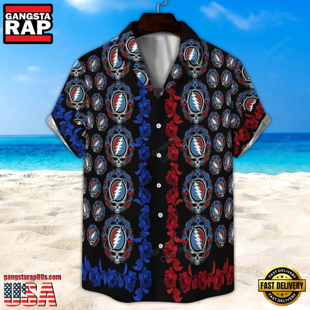 Grateful Dead Roses and Lightning Bolt Unisex Hawaiian Shirt