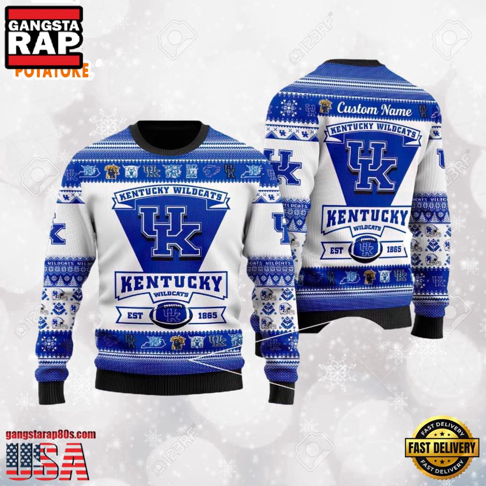 Kentucky Wildcats Logo Custom Name For Football Fans Ugly Christmas Sweater