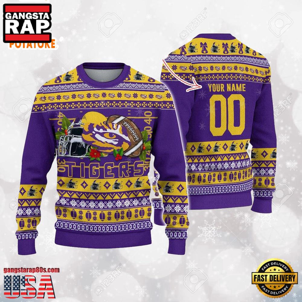Personalized LSU Tigers Logo Football NCAA Ugly Christmas Sweater Personalized LSU Tigers Logo Football NCAA Ugly Christmas Sweater