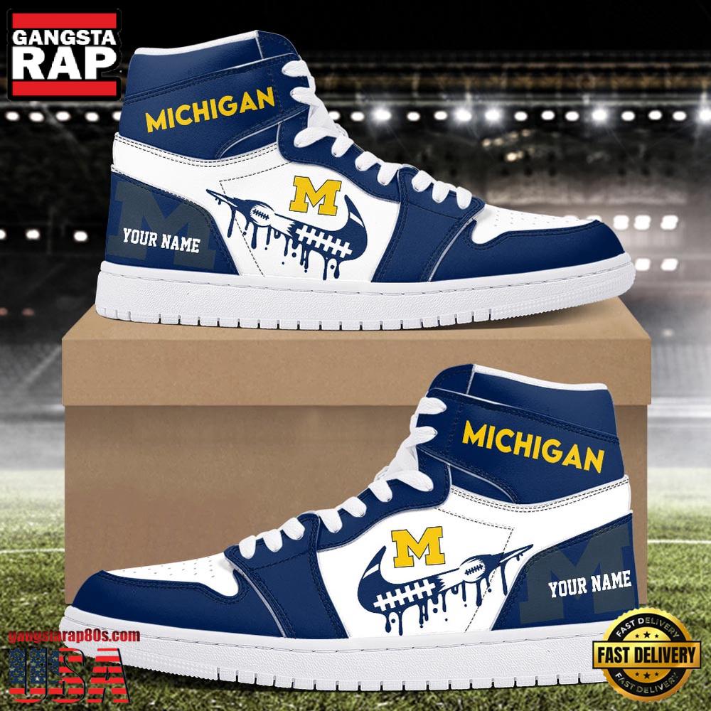 NCAA Michigan Wolverines Grunge Style Custom Name Air Jordan 1 Hightop Shoes NCAA Michigan Wolverines Grunge Style Custom Name Air Jordan 1 Hightop Shoes