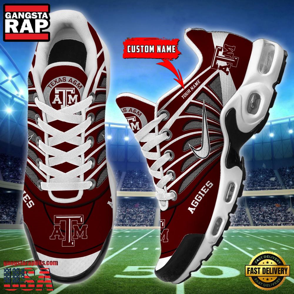 NCAA Texas A_M Aggies Sport Football Logo Custom Name Air Max Plus Shoes Running Sneakers NCAA Texas A_M Aggies Sport Football Logo Custom Name Air Max Plus Shoes Running Sneakers
