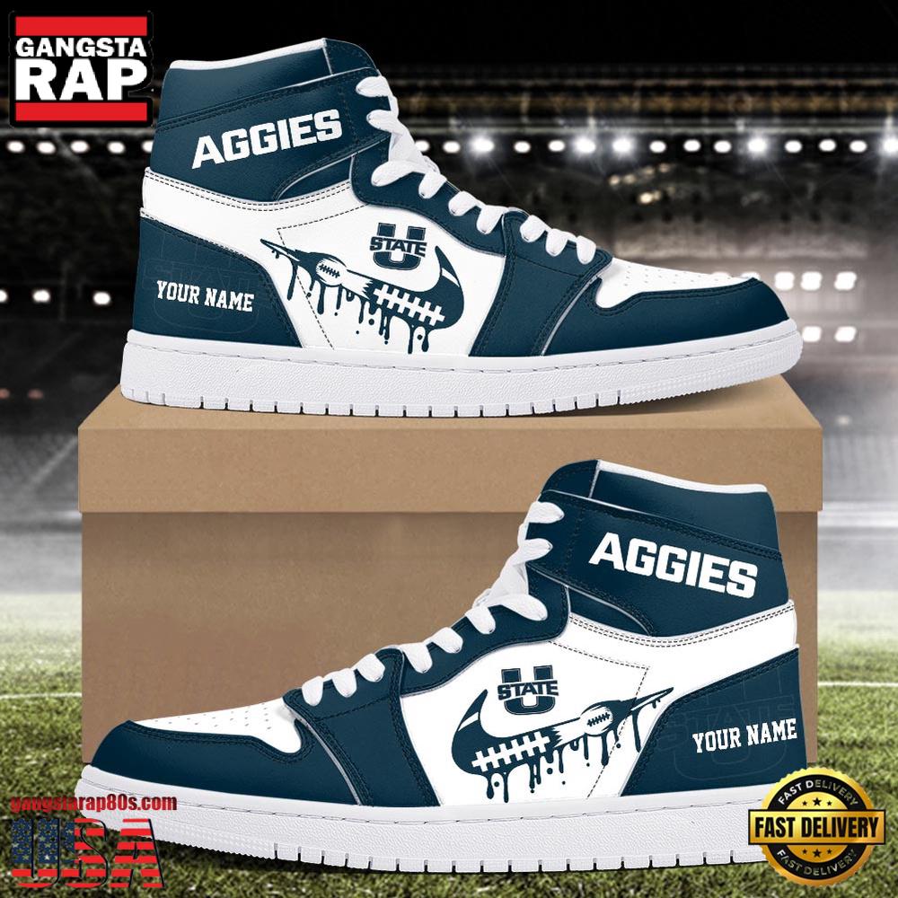 NCAA Utah State Aggies Grunge Style Custom Name Air Jordan 1 Hightop Shoes NCAA Utah State Aggies Grunge Style Custom Name Air Jordan 1 Hightop Shoes
