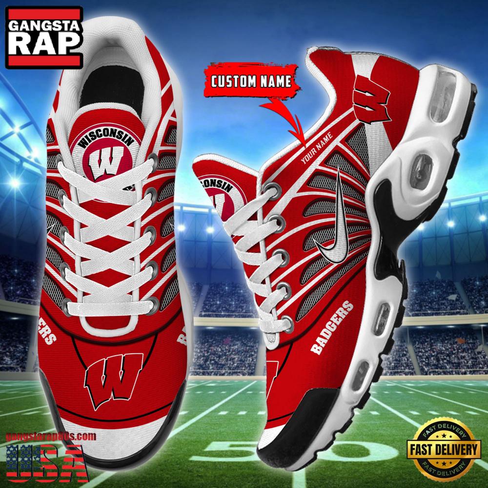 NCAA Wisconsin Badgers Sport Football Logo Custom Name Air Max Plus Shoes Running Sneakers NCAA Wisconsin Badgers Sport Football Logo Custom Name Air Max Plus Shoes Running Sneakers