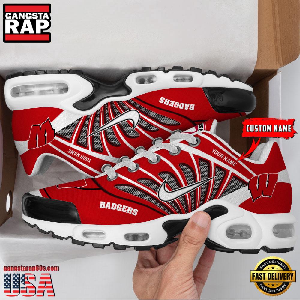 NCAA Wisconsin Badgers Sport Football Logo Custom Name Air Max Plus Shoes Running Sneakers NCAA Wisconsin Badgers Sport Football Logo Custom Name Air Max Plus Shoes Running Sneakers