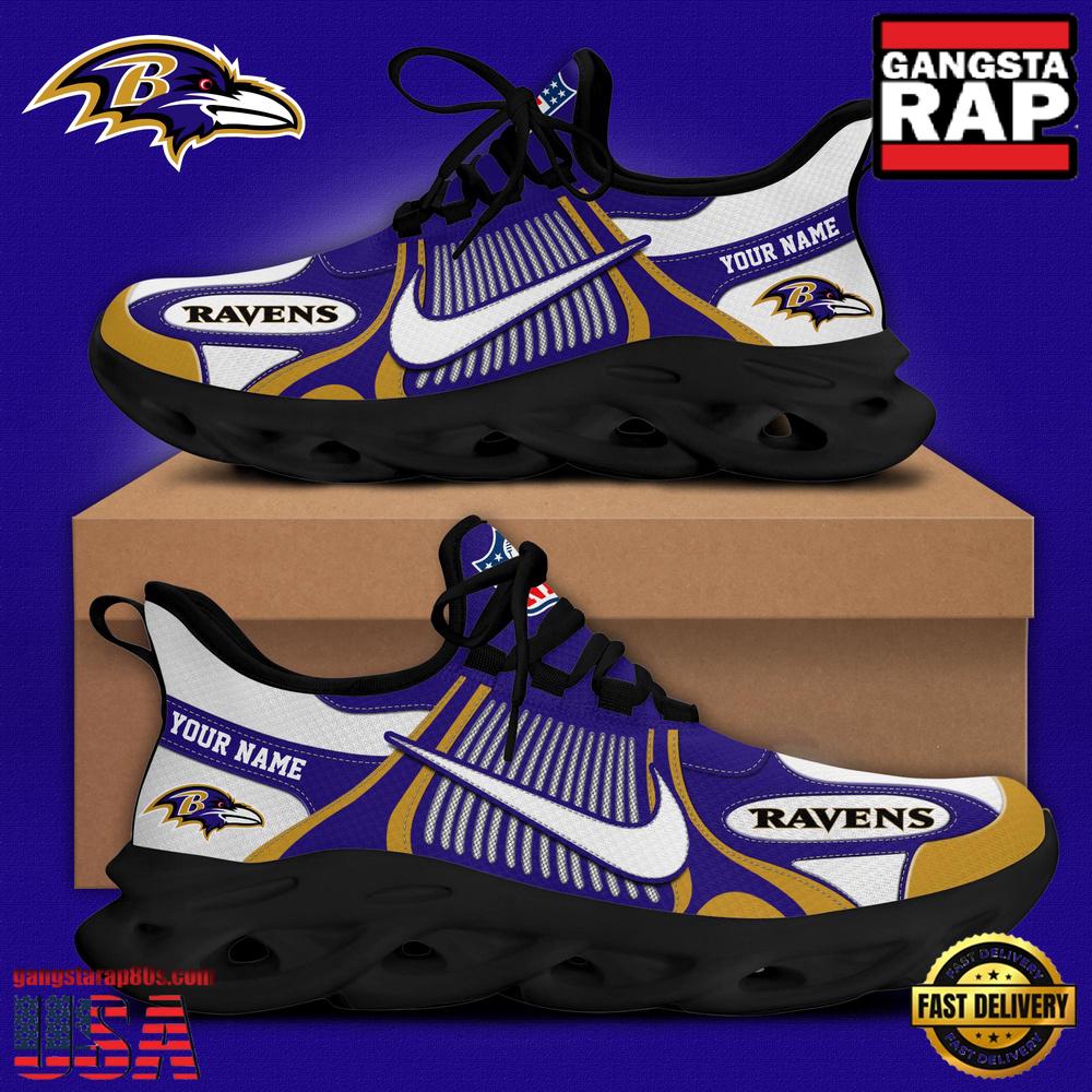 Personalized NFL Baltimore Ravens Blue White Stripes Logo Clunky Max Soul Shoes Personalized NFL Baltimore Ravens Blue White Stripes Logo Clunky Max Soul Shoes