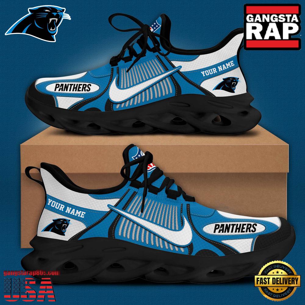 NFL Carolina Panthers Blue White Stripes Logo Custom Clunky Max Soul Shoes