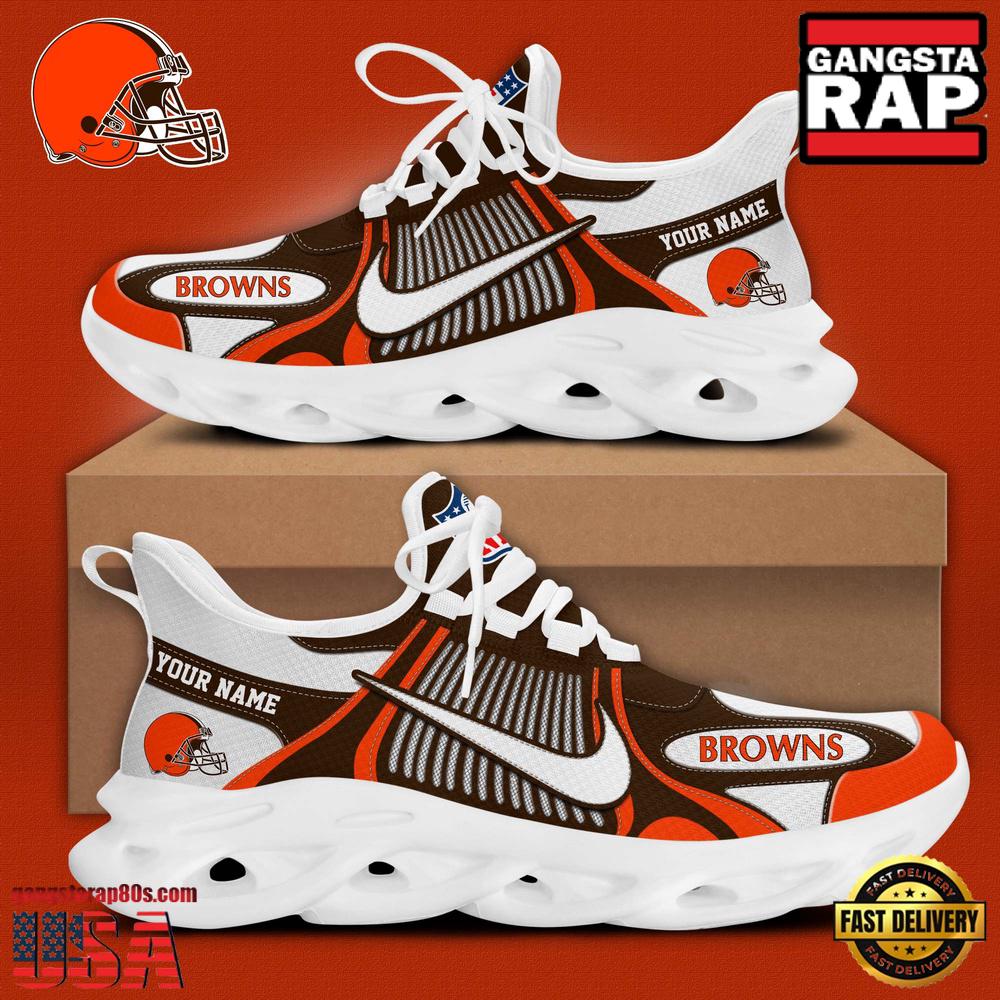 Personalized NFL Cleveland Browns Blue White Stripes Logo Clunky Max Soul Shoes Personalized NFL Cleveland Browns Blue White Stripes Logo Clunky Max Soul Shoes
