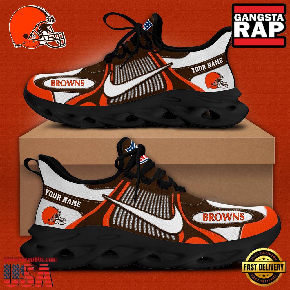 Personalized NFL Cleveland Browns Blue White Stripes Logo Clunky Max Soul Shoes Personalized NFL Cleveland Browns Blue White Stripes Logo Clunky Max Soul Shoes