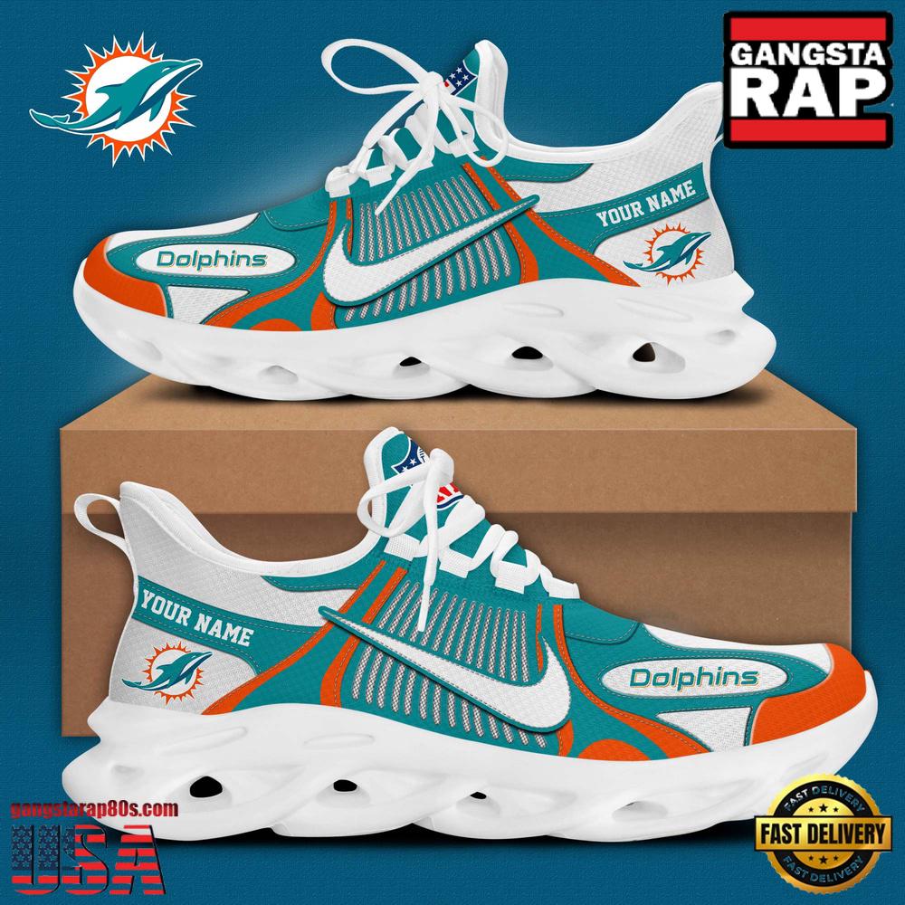 Personalized NFL Miami Dolphins Blue White Stripes Logo Max Soul Shoes Personalized NFL Miami Dolphins Blue White Stripes Logo Max Soul Shoes