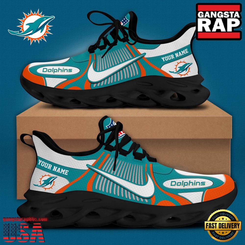 Personalized NFL Miami Dolphins Blue White Stripes Logo Max Soul Shoes Personalized NFL Miami Dolphins Blue White Stripes Logo Max Soul Shoes
