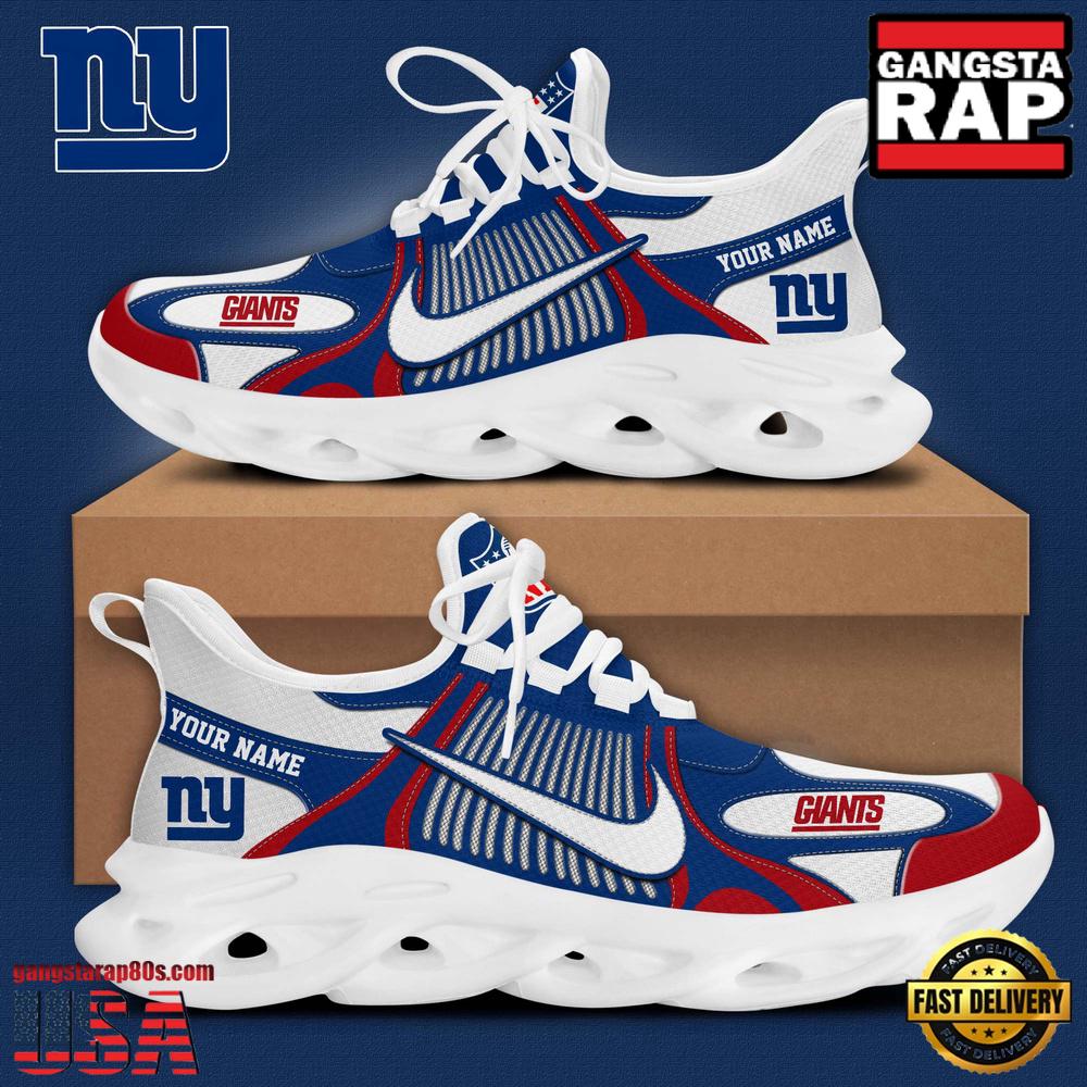 Personalized NFL New York Giants Blue White Stripes Logo Clunky Max Soul Shoes Personalized NFL New York Giants Blue White Stripes Logo Clunky Max Soul Shoes