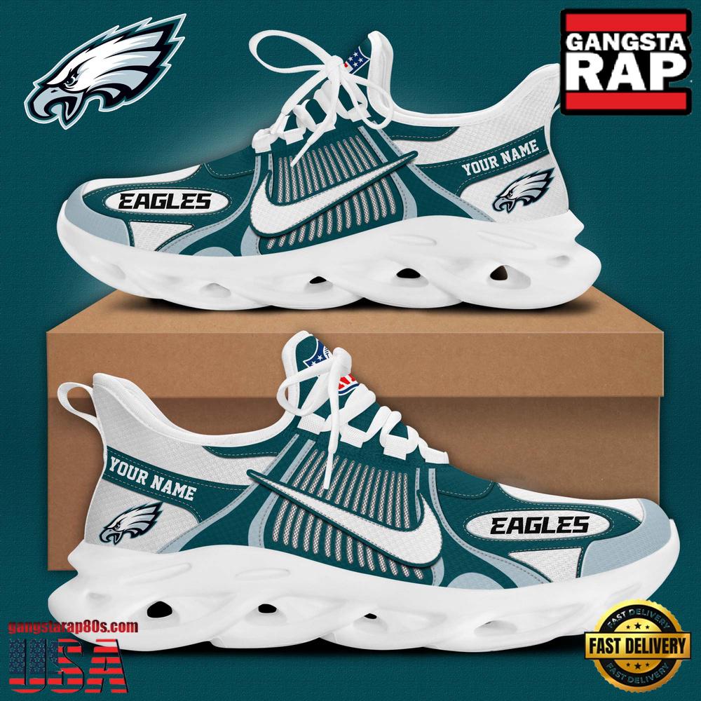 Personalized NFL Philadelphia Eagles Blue White Stripes Logo Clunky Max Soul Shoes Personalized NFL Philadelphia Eagles Blue White Stripes Logo Clunky Max Soul Shoes