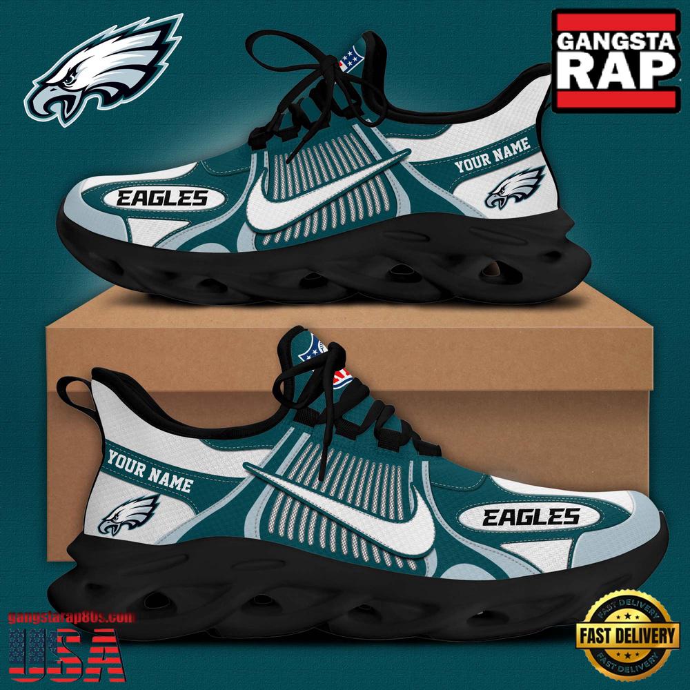 Personalized NFL Philadelphia Eagles Blue White Stripes Logo Clunky Max Soul Shoes Personalized NFL Philadelphia Eagles Blue White Stripes Logo Clunky Max Soul Shoes