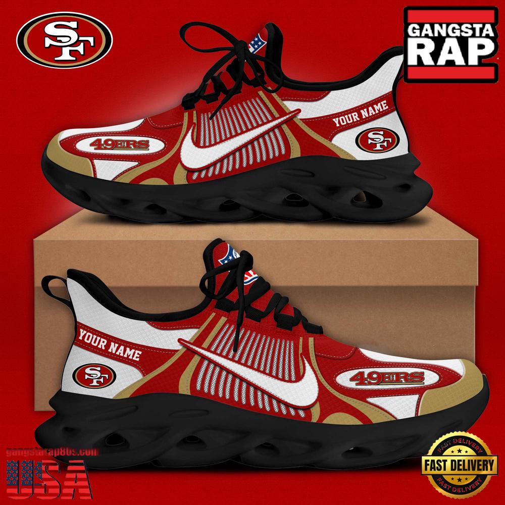 Personalized NFL San Francisco 49ers Blue White Stripes Logo Clunky Max Soul Shoes Personalized NFL San Francisco 49ers Blue White Stripes Logo Clunky Max Soul Shoes