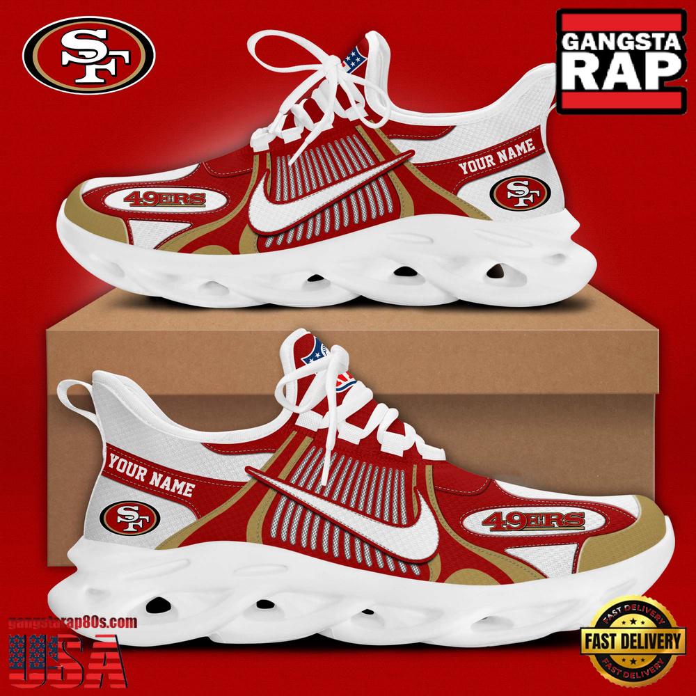 Personalized NFL San Francisco 49ers Blue White Stripes Logo Clunky Max Soul Shoes Personalized NFL San Francisco 49ers Blue White Stripes Logo Clunky Max Soul Shoes