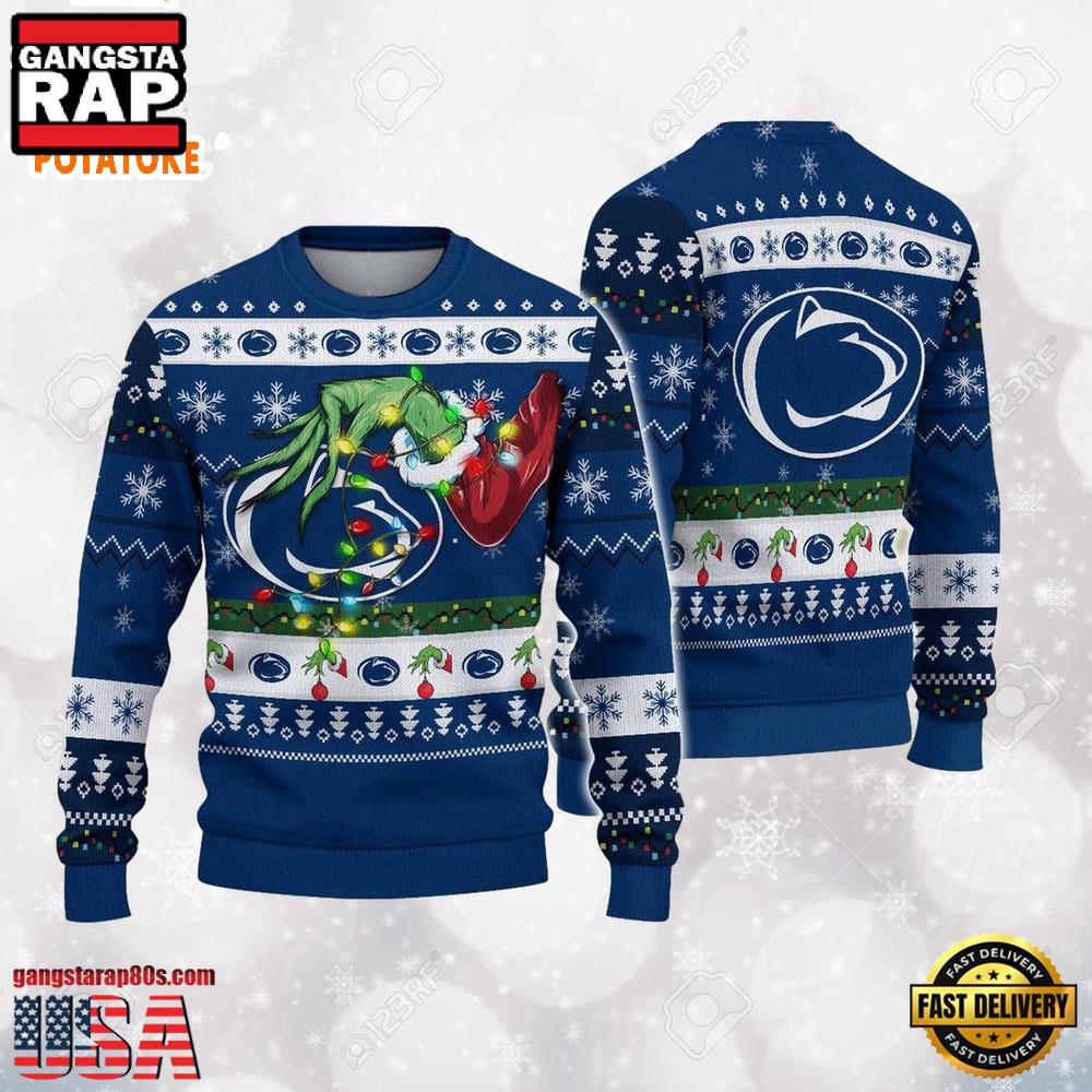 Penn State Nittany Lions Merry Christmas Grinch Hand NCAA Ugly Christmas Sweater Penn State Nittany Lions Merry Christmas Grinch Hand NCAA Ugly Christmas Sweater
