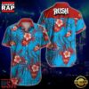 Rush Rock Band Red Flowers on Blue Hawaiian Shirt