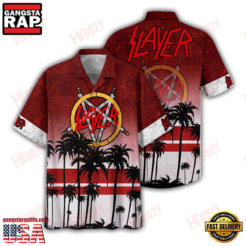 Slayer Music Band Palm Paradise 3D Print Hawaiian Shirt Slayer Music Band Palm Paradise 3D Print Hawaiian Shirt