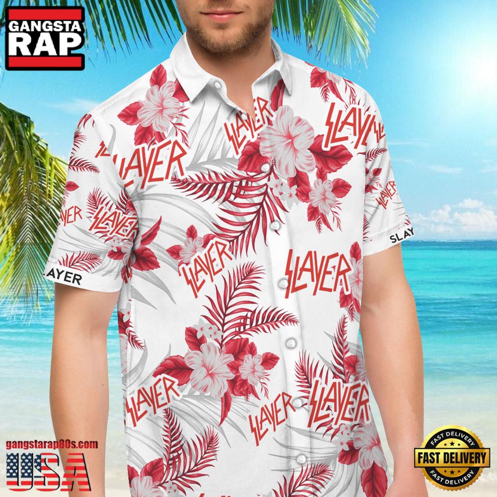 Slayer Music Band Red - White Floral 3D Print Hawaiian Shirt Slayer Music Band Red - White Floral 3D Print Hawaiian Shirt