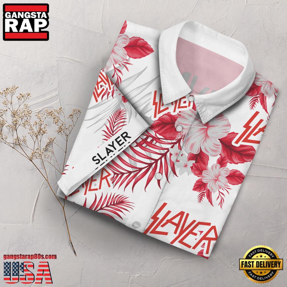 Slayer Music Band Red - White Floral 3D Print Hawaiian Shirt Slayer Music Band Red - White Floral 3D Print Hawaiian Shirt