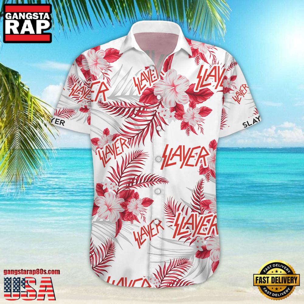Slayer Music Band Red - White Floral 3D Print Hawaiian Shirt Slayer Music Band Red - White Floral 3D Print Hawaiian Shirt