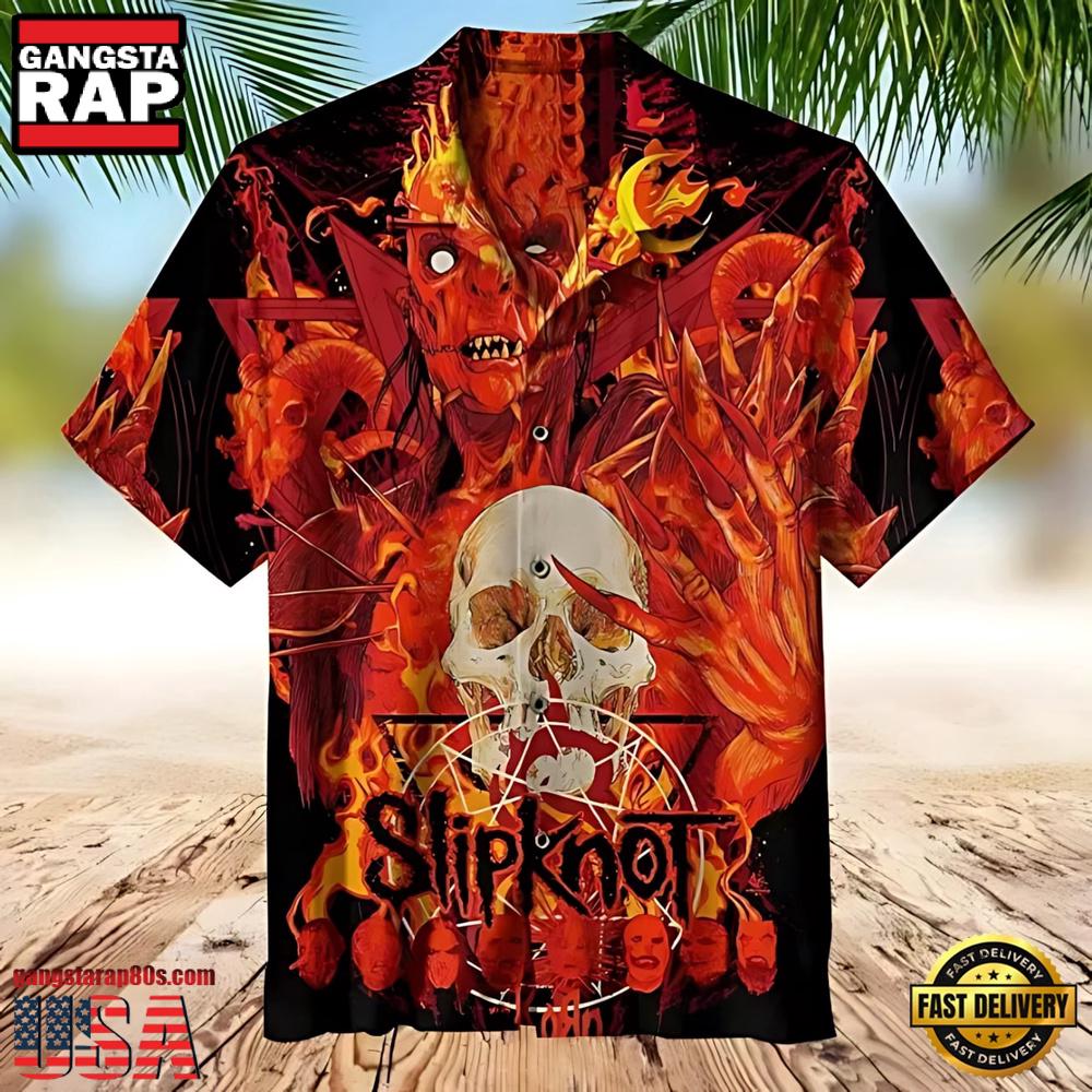 Slipknot Rock Band Flaming Skull Summer Hawaiian Shirt Slipknot Rock Band Flaming Skull Summer Hawaiian Shirt