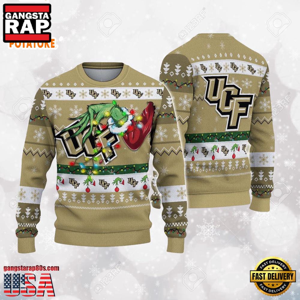 UCF Knights Merry Christmas Grinch Hand NCAA Ugly Christmas Sweater UCF Knights Merry Christmas Grinch Hand NCAA Ugly Christmas Sweater