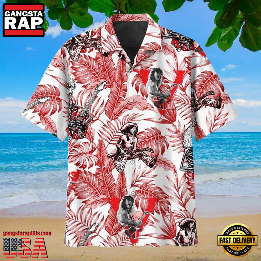 Van Halen Music Band With Guitar Red Color Hawaiian Shirt Van Halen Music Band With Guitar Red Color Hawaiian Shirt