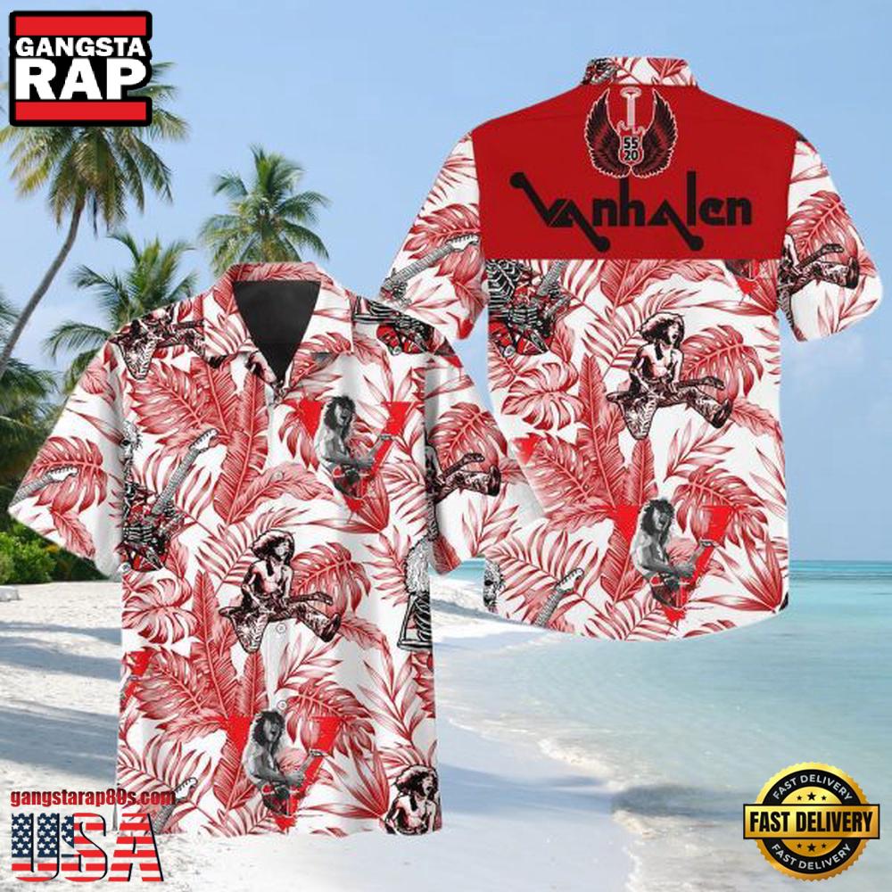 Van Halen Music Band With Guitar Red Color Hawaiian Shirt Van Halen Music Band With Guitar Red Color Hawaiian Shirt