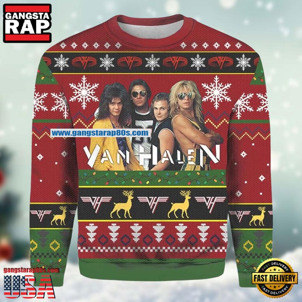 Van Halen Rock Band Photo 3D Print Ugly Christmas Sweater Van Halen Rock Band Photo 3D Print Ugly Christmas Sweater