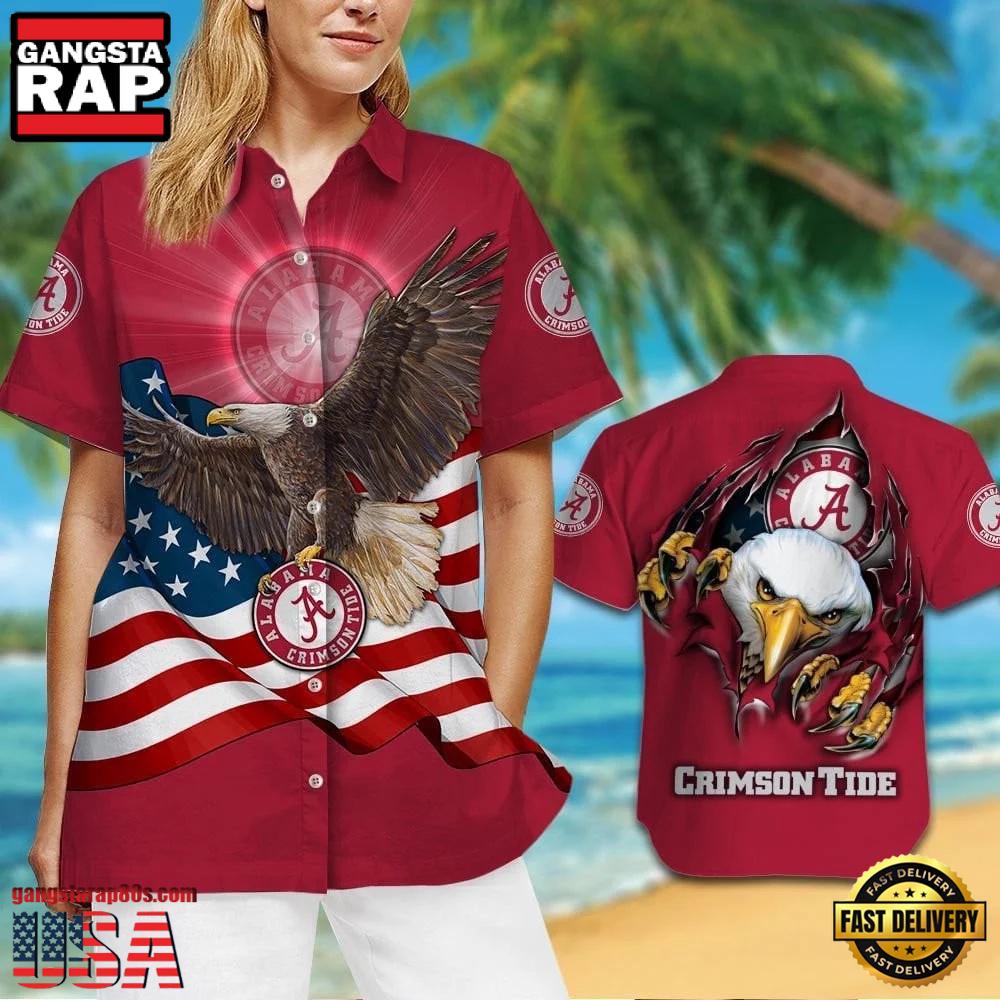 NCAA Alabama Crimson Tide Eagle US Flag Hawaiian Shirt NCAA Alabama Crimson Tide Eagle US Flag Hawaiian Shirt