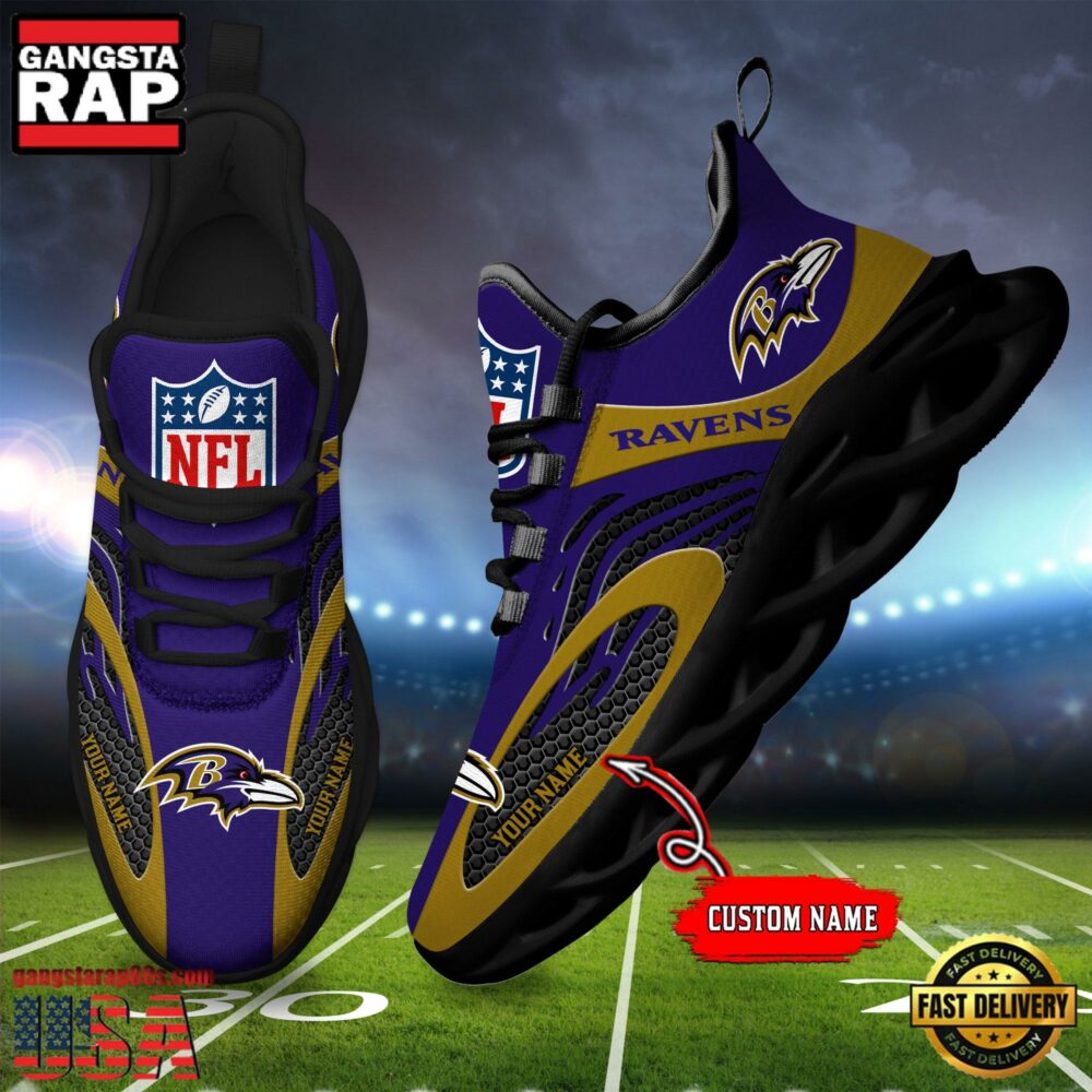 NFL Custom Name Baltimore Ravens Limited New Design Max Soul Running Sneakers Shoes NFL Custom Name Baltimore Ravens Limited New Design Max Soul Running Sneakers Shoes